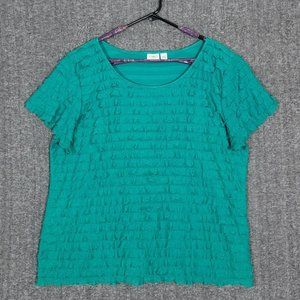CATO Blouse Womens 22 24W Green Short Sleeve Tiered Ruffle Pullover Top Spandex